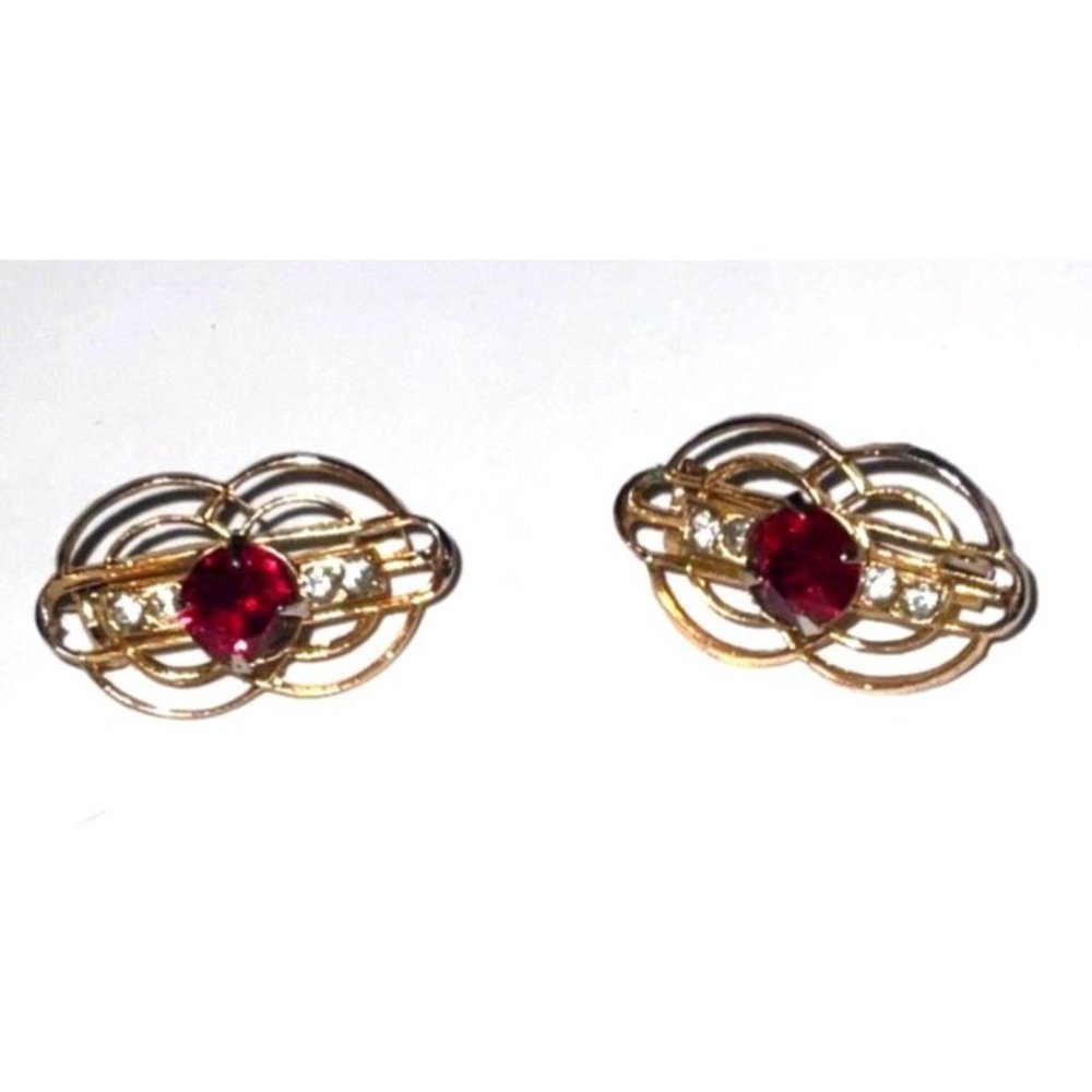 Matching Pair Vintage Sweater Pins Rhinestone 5 stone Gold Toned Formal Jewelry